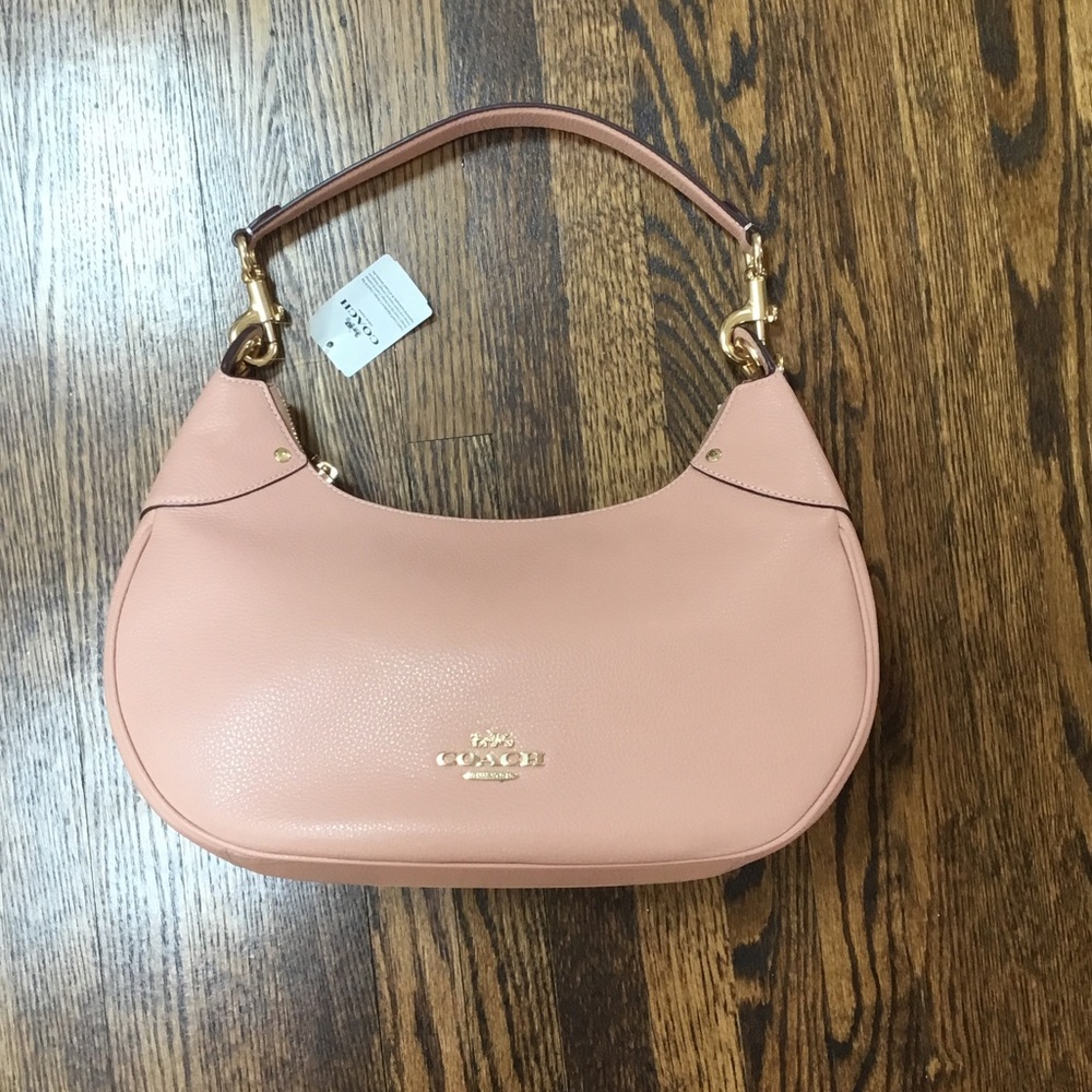Coach Pebbled Leather Crescent Hobo Shoulder Bag in Blush